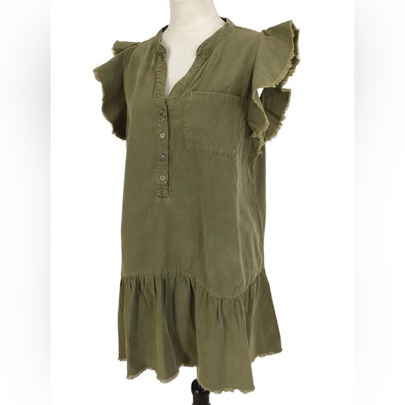 Miou Muse Ruffle Swing Dress Olive Green Size Large - Picture 3 of 7